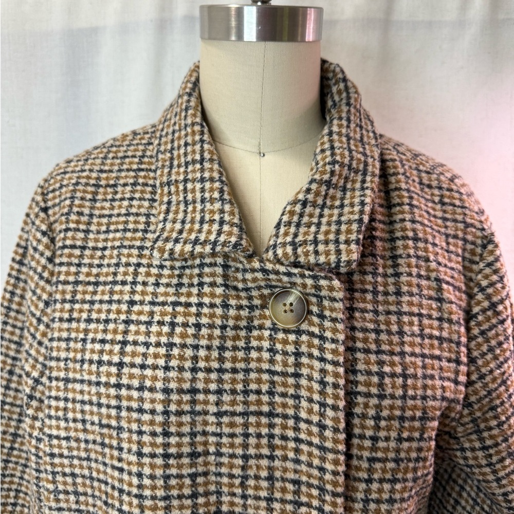 Old Navy Houndstooth Coat Jacket Size L Brown Tan Classic Button Front - Picture 3 of 7